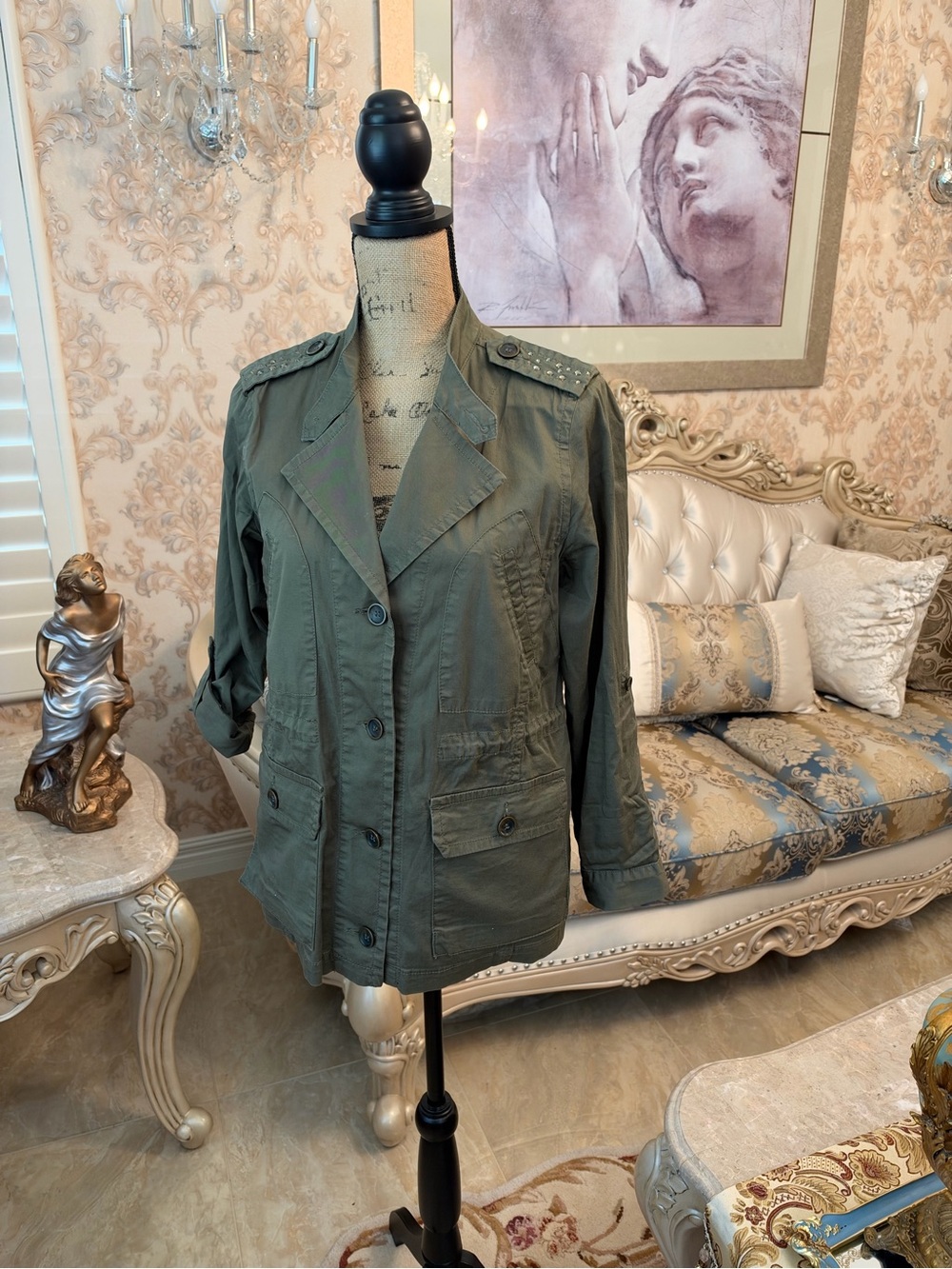 Style & Co. Olive Green Utility Jacket with Epaulettes
